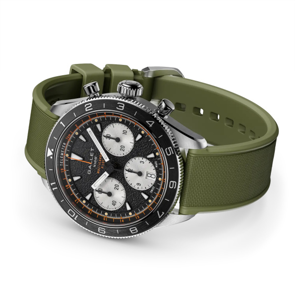 Montre Gallet Multichron Pilot 42 mm Cadran Noir Bracelet Caoutchouc Vert