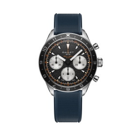 Montre Gallet Multichron Pilot 42 mm Cadran Noir Bracelet Caoutchouc Bleu