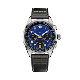 Montre Gallet Multichron Sport 41 mm Cadran Bleu Bracelet Cuir Noir