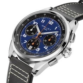 Montre Gallet Multichron Sport 41 mm Cadran Bleu Bracelet Cuir Noir
