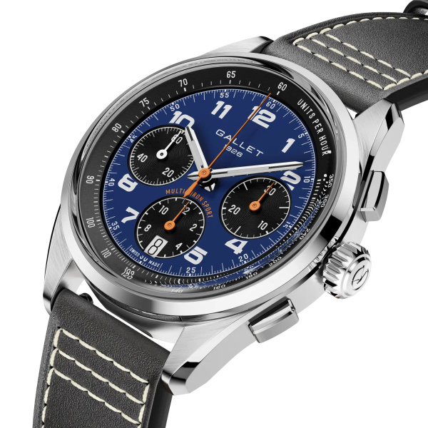Montre Gallet Multichron Sport 41 mm Cadran Bleu Bracelet Cuir Noir
