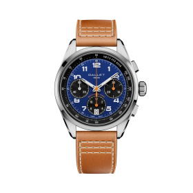 Montre Gallet Multichron Sport 41 mm Cadran Bleu Bracelet Cuir Orange