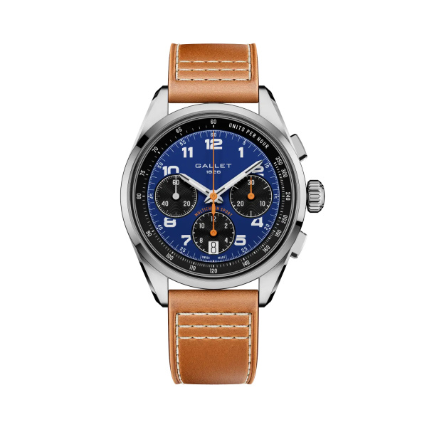 Montre Gallet Multichron Sport 41 mm Cadran Bleu Bracelet Cuir Orange