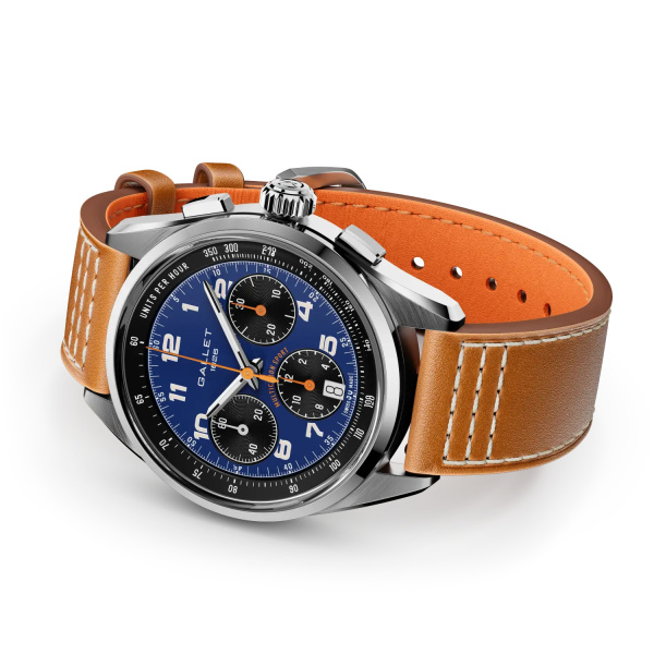 Montre Gallet Multichron Sport 41 mm Cadran Bleu Bracelet Cuir Orange