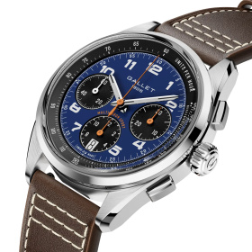 Montre Gallet Multichron Sport 41 mm Cadran Bleu Bracelet Cuir Brun