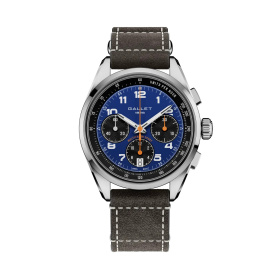 Montre Gallet Multichron Sport 41 mm Cadran Bleu Bracelet Cuir Gris