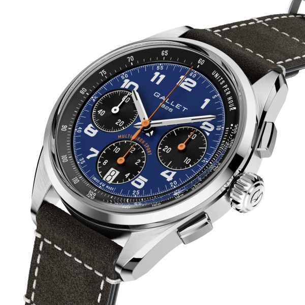 Montre Gallet Multichron Sport 41 mm Cadran Bleu Bracelet Cuir Gris