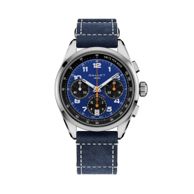 Montre Gallet Multichron Sport 41 mm Cadran Bleu Bracelet Cuir Bleu