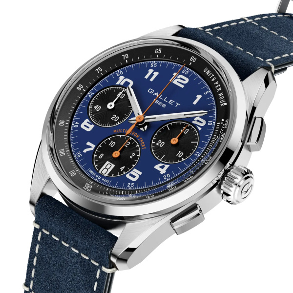 Montre Gallet Multichron Sport 41 mm Cadran Bleu Bracelet Cuir Bleu
