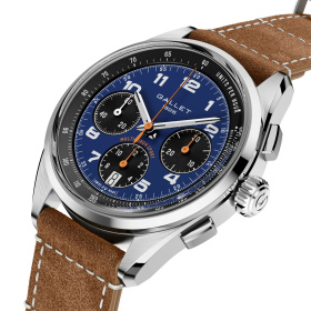 Montre Gallet Multichron Sport 41 mm Cadran Bleu Bracelet Cuir Beige
