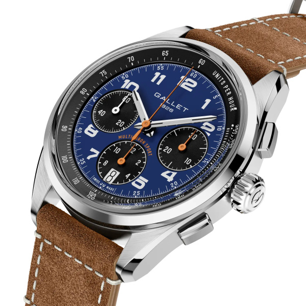 Montre Gallet Multichron Sport 41 mm Cadran Bleu Bracelet Cuir Beige