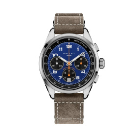 Montre Gallet Multichron Sport 41 mm Cadran Bleu Bracelet Cuir Vert