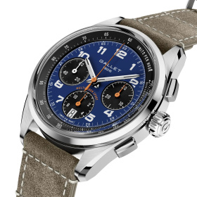 Montre Gallet Multichron Sport 41 mm Cadran Bleu Bracelet Cuir Vert