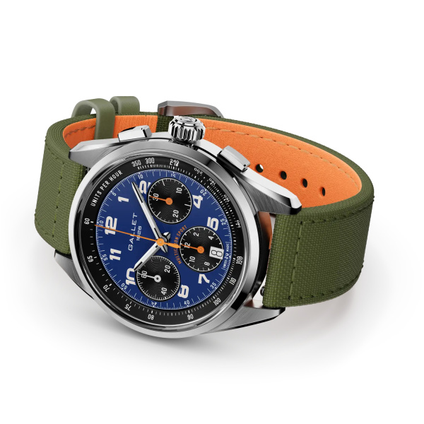 Montre Gallet Multichron Sport 41 mm Cadran Bleu Bracelet Tissu Vert