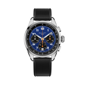 Montre Gallet Multichron Sport 41 mm Cadran Bleu Bracelet Caoutchouc Noir
