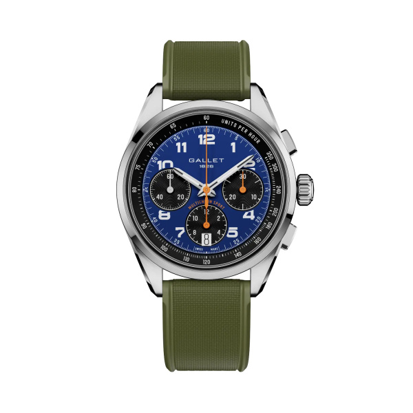 Montre Gallet Multichron Sport 41 mm Cadran Bleu Bracelet Caoutchouc Vert