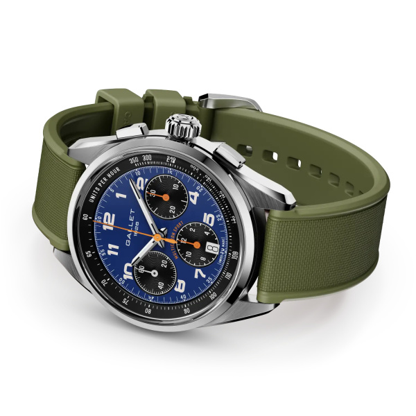 Montre Gallet Multichron Sport 41 mm Cadran Bleu Bracelet Caoutchouc Vert