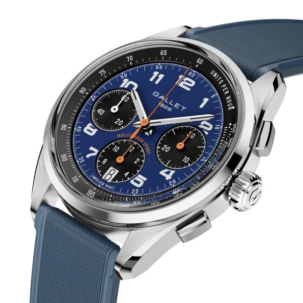 Montre Gallet Multichron Sport 41 mm Cadran Bleu Bracelet Caoutchouc Bleu