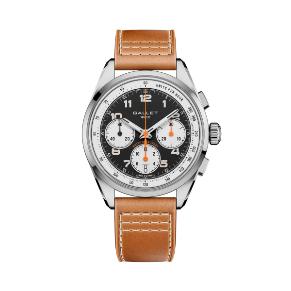 Montre Gallet Multichron Sport 41 mm Cadran Noir Bracelet Cuir Orange