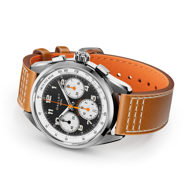 Montre Gallet Multichron Sport 41 mm Cadran Noir Bracelet Cuir Orange