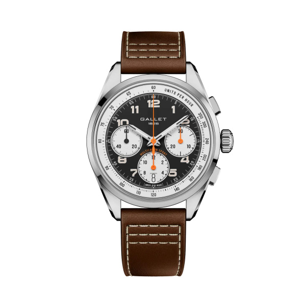 Montre Gallet Multichron Sport 41 mm Cadran Noir Bracelet Cuir Brun