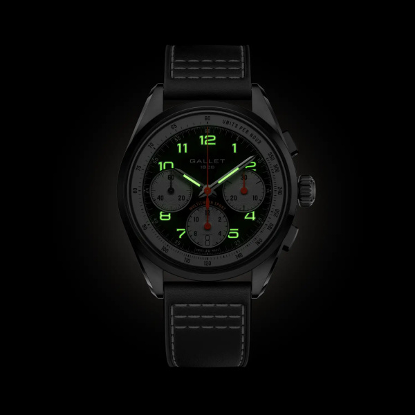 Montre Gallet Multichron Sport 41 mm Cadran Noir Bracelet Cuir Brun