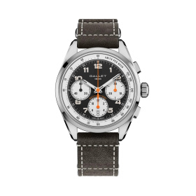 Montre Gallet Multichron Sport 41 mm Cadran Noir Bracelet Cuir Gris