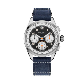Montre Gallet Multichron Sport 41 mm Cadran Noir Bracelet Cuir Bleu