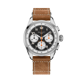 Montre Gallet Multichron Sport 41 mm Cadran Noir Bracelet Cuir Beige