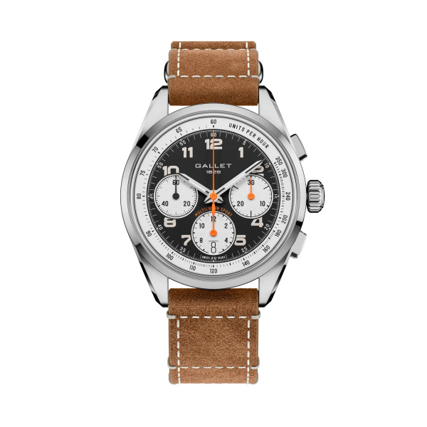 Montre Gallet Multichron Sport 41 mm Cadran Noir Bracelet Cuir Beige