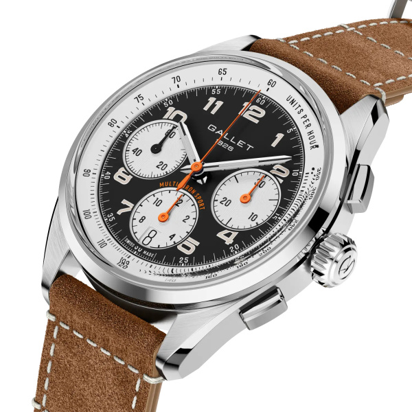 Montre Gallet Multichron Sport 41 mm Cadran Noir Bracelet Cuir Beige