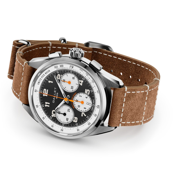 Montre Gallet Multichron Sport 41 mm Cadran Noir Bracelet Cuir Beige