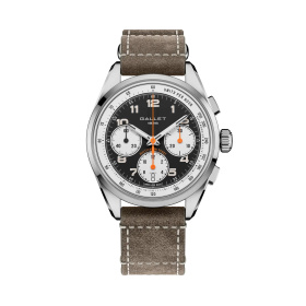Montre Gallet Multichron Sport 41 mm Cadran Noir Bracelet Cuir Vert