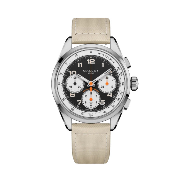 Montre Gallet Multichron Sport 41 mm Cadran Noir Bracelet Tissu Beige