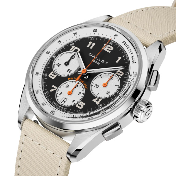 Montre Gallet Multichron Sport 41 mm Cadran Noir Bracelet Tissu Beige