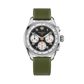 Montre Gallet Multichron Sport 41 mm Cadran Noir Bracelet Caoutchouc Vert