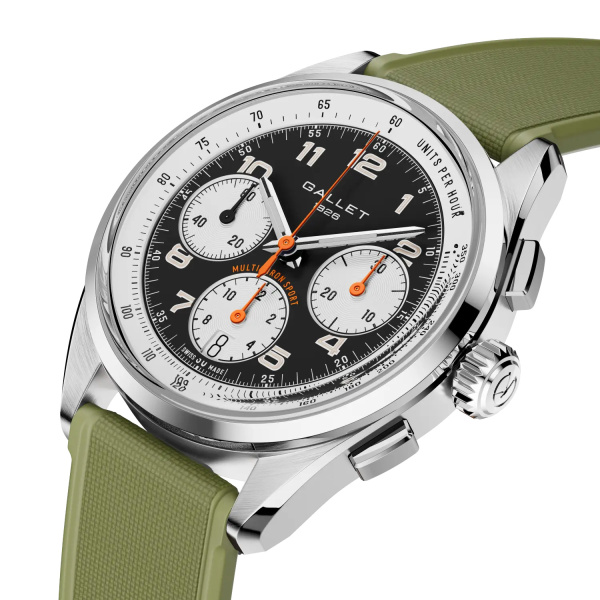 Montre Gallet Multichron Sport 41 mm Cadran Noir Bracelet Caoutchouc Vert