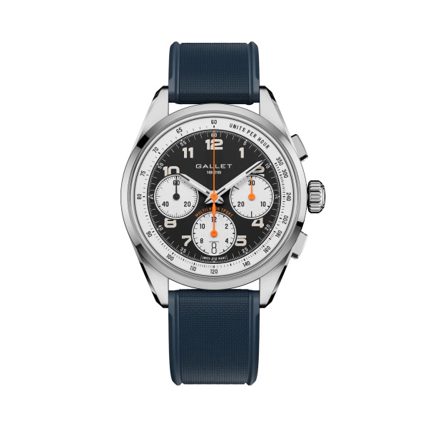 Montre Gallet Multichron Sport 41 mm Cadran Noir Bracelet Caoutchouc Bleu