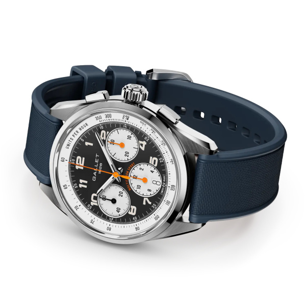 Montre Gallet Multichron Sport 41 mm Cadran Noir Bracelet Caoutchouc Bleu
