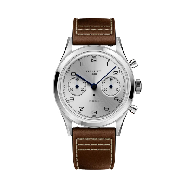Montre Gallet Classics Tribute to Silverlight 38 mm Cadran Argenté Bracelet Cuir Brun