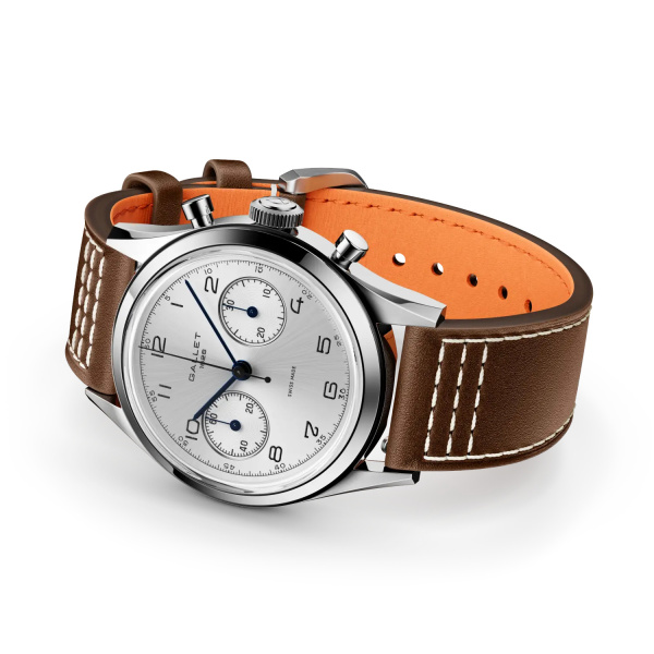 Montre Gallet Classics Tribute to Silverlight 38 mm Cadran Argenté Bracelet Cuir Brun