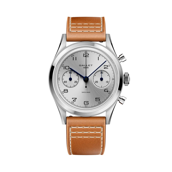 Montre Gallet Classics Tribute to Silverlight 38 mm Cadran Argenté Bracelet Cuir Orange