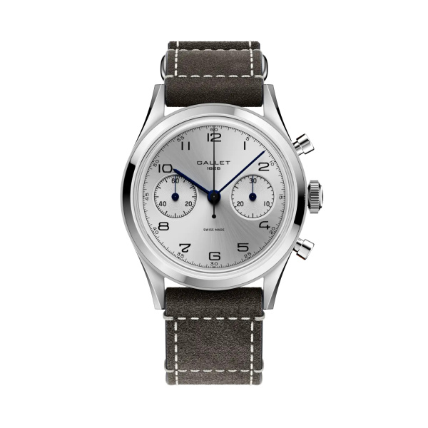Montre Gallet Classics Tribute to Silverlight 38 mm Cadran Argenté Bracelet Cuir Gris