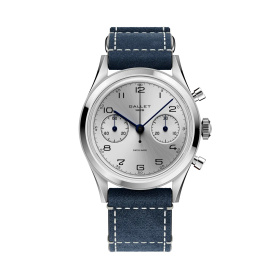 Montre Gallet Classics Tribute to Silverlight 38 mm Cadran Argenté Bracelet Cuir Bleu