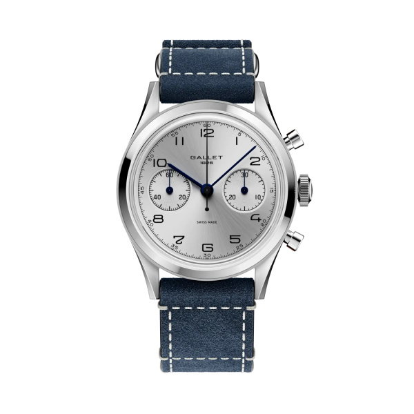 Montre Gallet Classics Tribute to Silverlight 38 mm Cadran Argenté Bracelet Cuir Bleu
