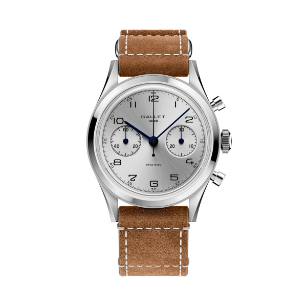 Montre Gallet Classics Tribute to Silverlight 38 mm Cadran Argenté Bracelet Cuir Beige
