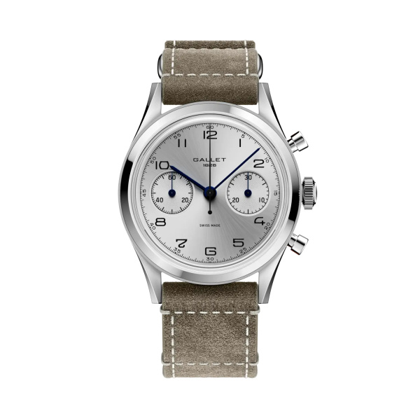 Montre Gallet Classics Tribute to Silverlight 38 mm Cadran Argenté Bracelet Cuir Vert