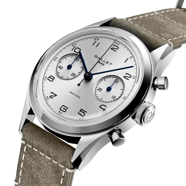 Montre Gallet Classics Tribute to Silverlight 38 mm Cadran Argenté Bracelet Cuir Vert