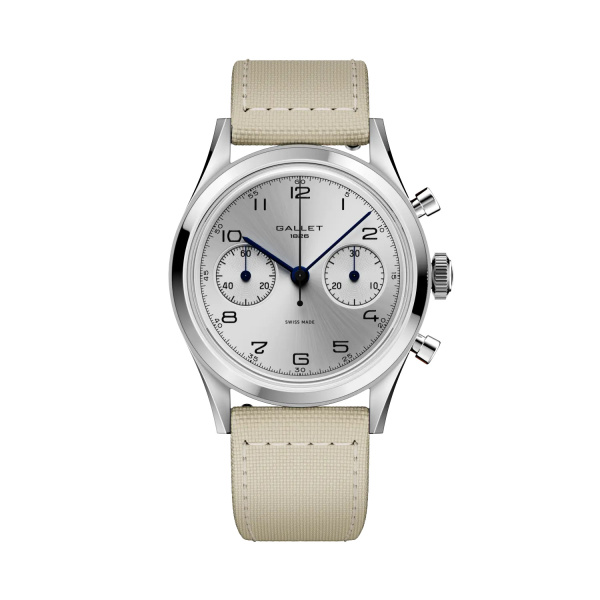 Montre Gallet Classics Tribute to Silverlight 38 mm Cadran Argenté Bracelet Tissu Beige