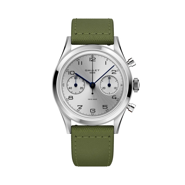 Montre Gallet Classics Tribute to Silverlight 38 mm Cadran Argenté Bracelet Tissu Vert